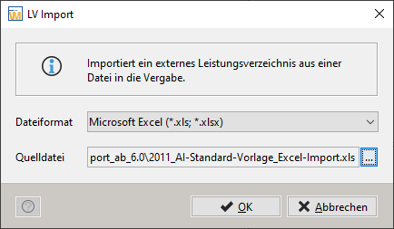 Auswahl Dateiformat der Excel-Import-Datei