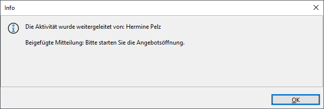 Forwarded task in the user's task inbox