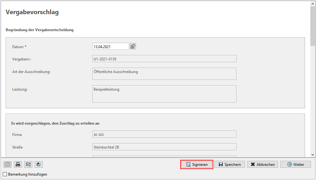 View for adding a signature. The button is highlighted in red. View for adding a signature. The button is highlighted in red.