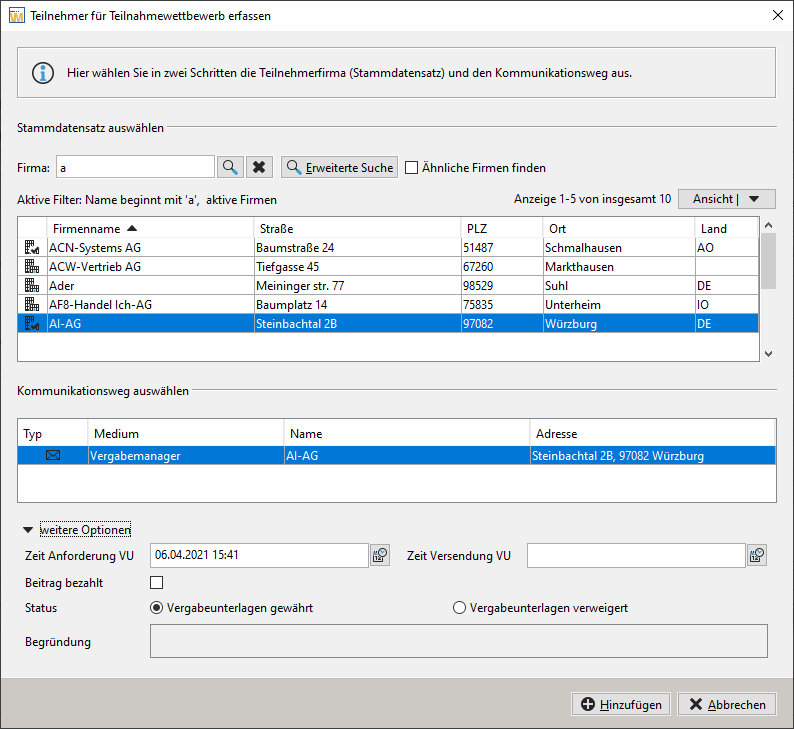 List view for selecting participants. List view for selecting participants.