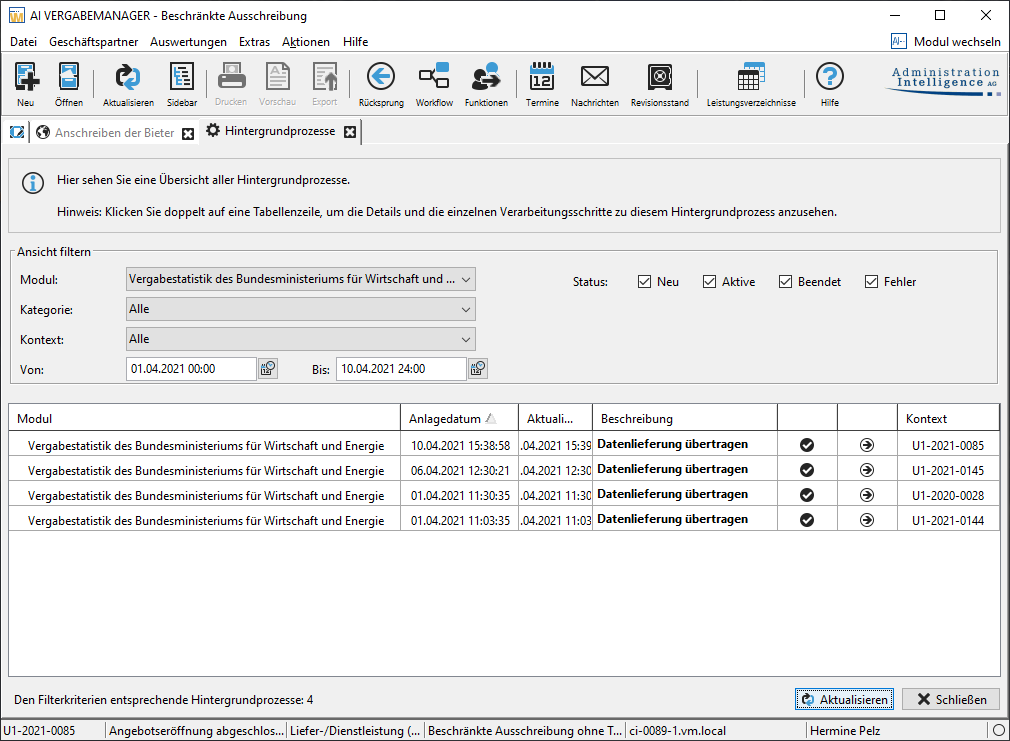 Background processes in the module procurement statistics Background processes in the module procurement statistics