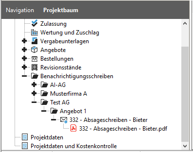 View of the rejection letter in the project tree. View of the rejection letter in the project tree.