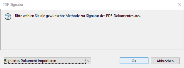 Selection for importing signed document. Selection for importing signed document.