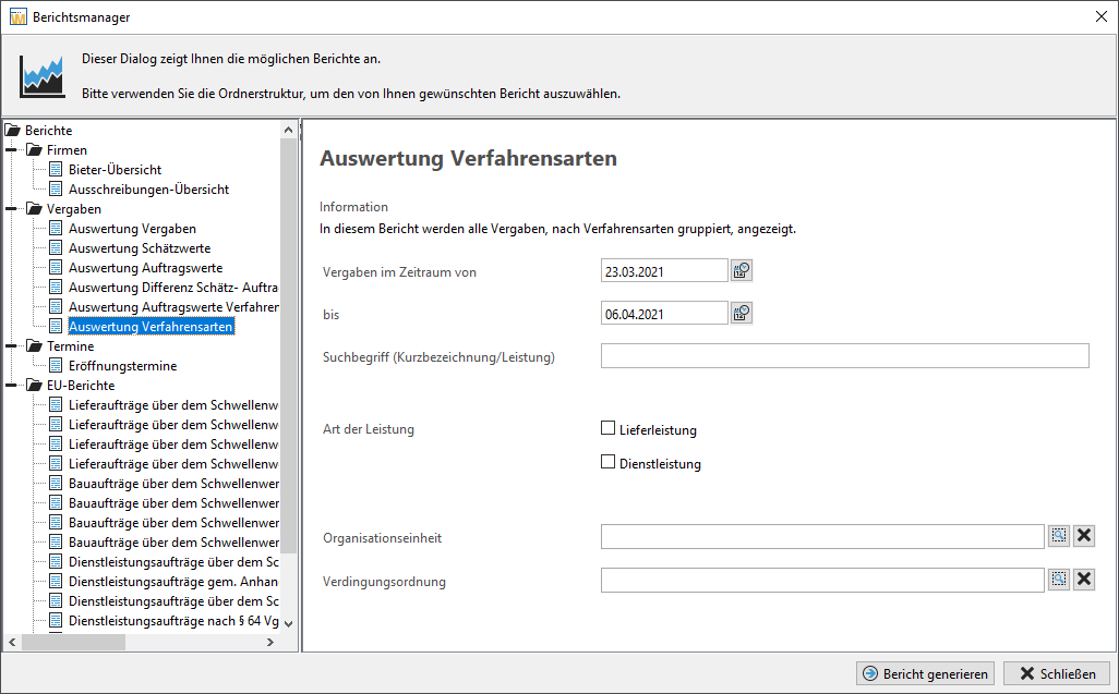 Example view of the report manager Example view of the report manager