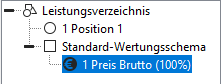 Starting position for the sample bill of quantities: Only one evaluation criterion price is created at the beginning. Initial situation for the sample bill of quantity: Only one evaluation criterion price is created at the beginning