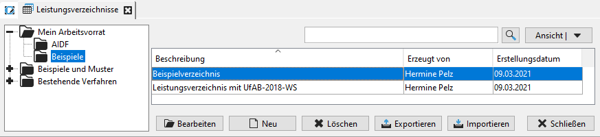 Example view of an open register for editing. Example view of an open register for editing