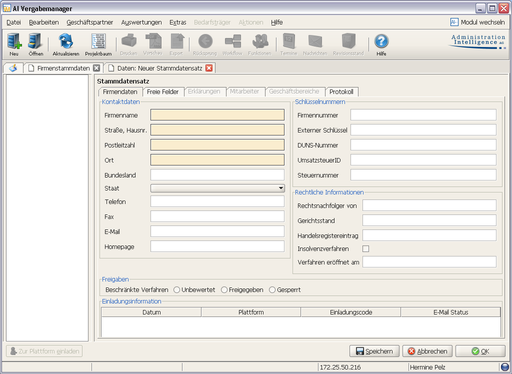 Input form for creating a new company master record. Input form for creating a new company master record.