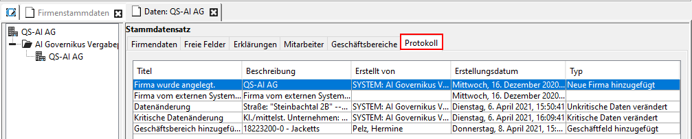 Log tab highlighted in red within the application. Log tab highlighted in red within the application.