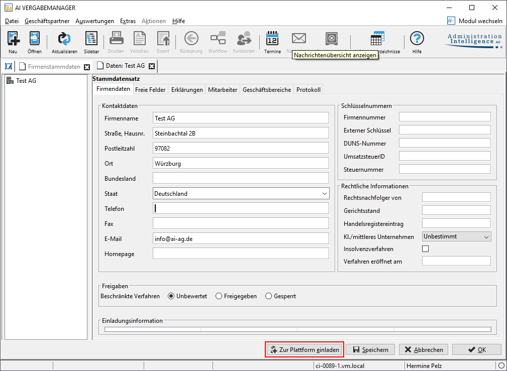 Detailed view of a company with the button for generating the invitation code highlighted in red. Detailed view of a company with the button for generating the invitation code highlighted in red.