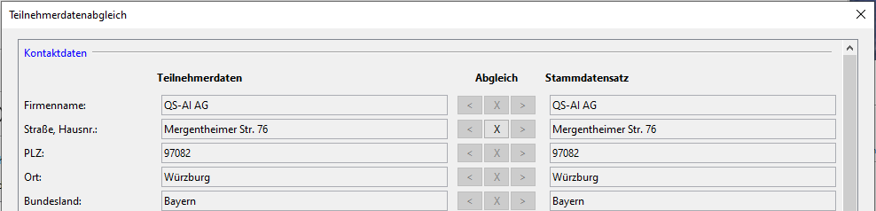 Participant data reconciliation view - after transfer: No red highlights, the data is now reconciled. Participant data reconciliation view - after transfer: No red highlights, the data is now reconciled.