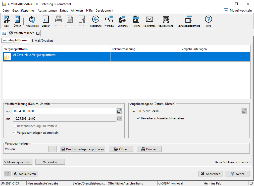 Selection window for publication. Publish on AI VERGABEPLATTFROM is selected. Selection window for publication. Publish on AI VERGABEPLATTFROM is selected.