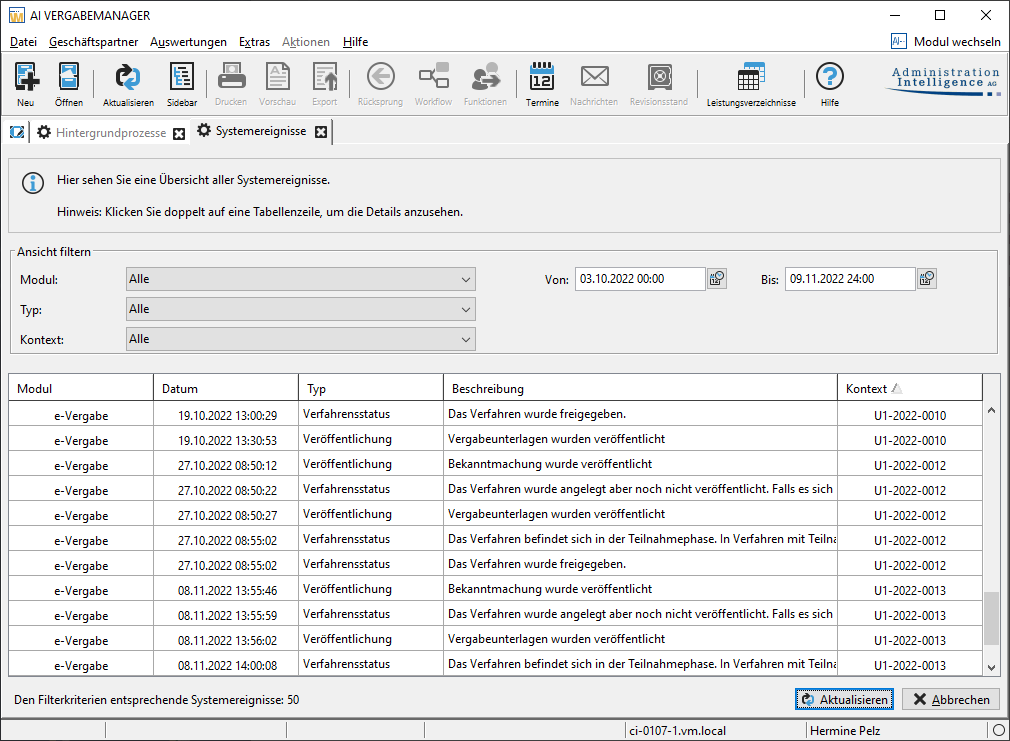 System events outside of an award procedure. List of various example processes in the publication. System events outside of an award procedure. List of various example processes in the publication.