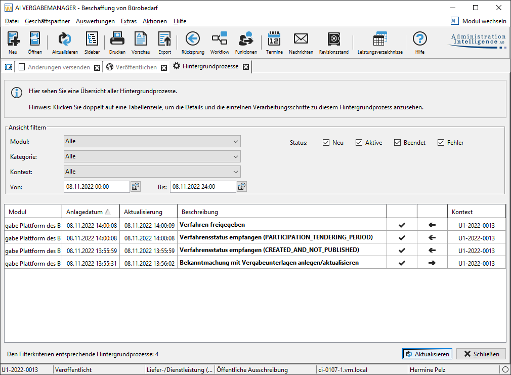 Background processes when publishing a public tender Background processes when publishing a public tender