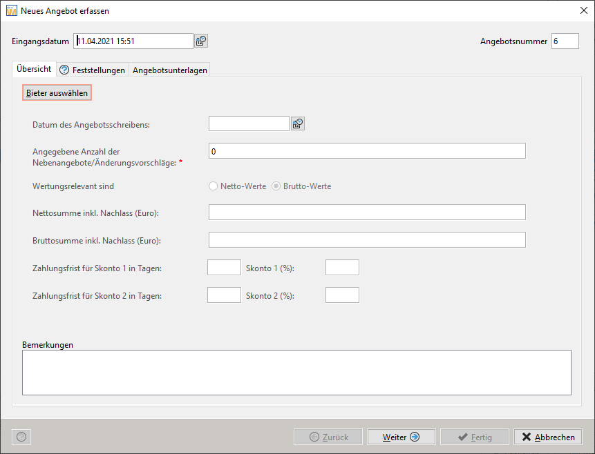 Input mask for entering paper offers – delivery/service procedure. Input mask for entering paper offers – delivery/service procedure.
