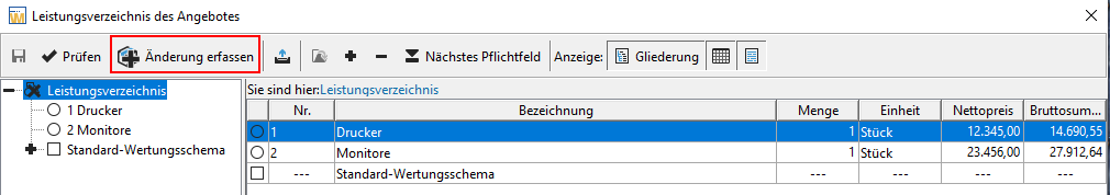 Bill of quantities of the main offer – not yet changed. Bill of quantities of the main offer – not yet changed.