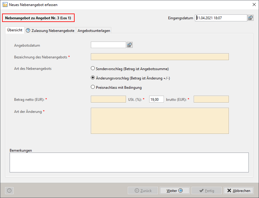 Create variant to main offer entry mask. Create variant to main offer entry mask.