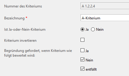Options for the mandatory entry of the evaluation justification. You can choose between Yes, No and not applicable. Options for the mandatory entry of the evaluation justification. You can choose between Yes, No and not applicable.