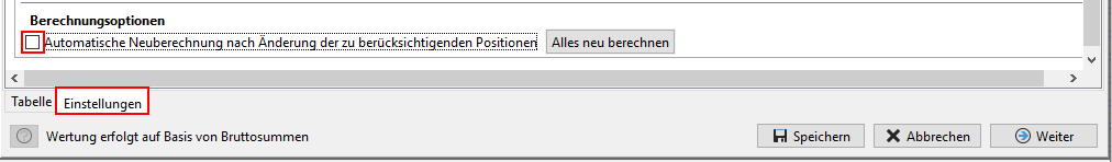 Switch on/off settings for calculation options. Switch on/off settings for calculation options.