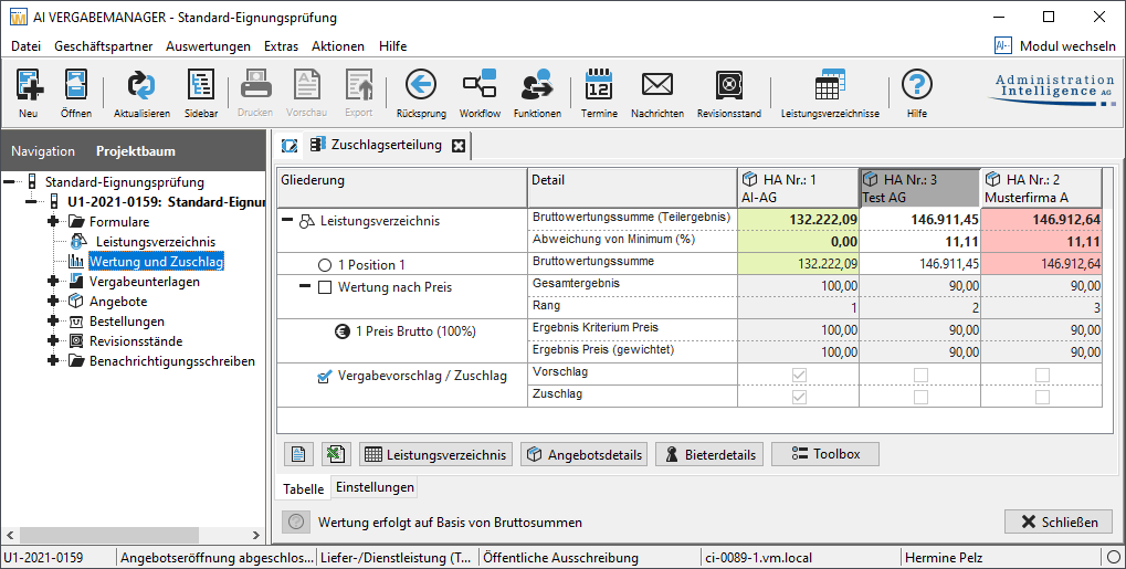 Evaluation and acceptance in the project tree Evaluation and acceptance in the project tree
