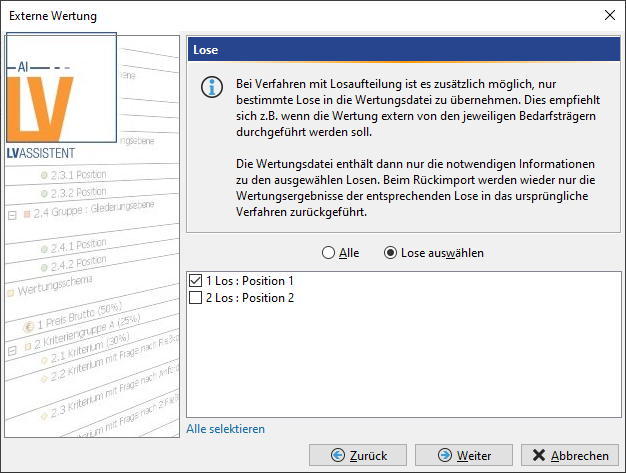 Export of all or only certain lots (for lot split) with window for lot selection. Export of all or only certain lots (for lot split) with window for lot selection.