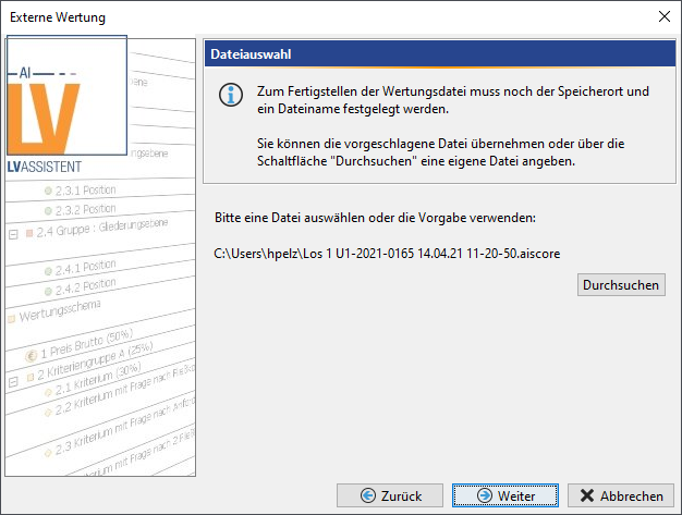 Defining the location and file name of the aiscore file Defining the location and file name of the aiscore file
