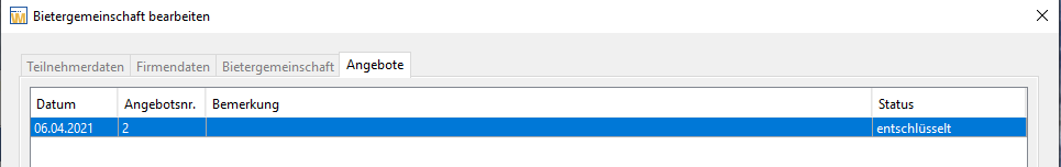 Edit bidding consortium – linked offers are displayed. Edit bidding consortium – linked offers are displayed.