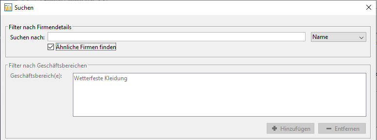 Advanced search with similarity search in company master data is selected for this example. Advanced search with similarity search in company master data is selected for this example.