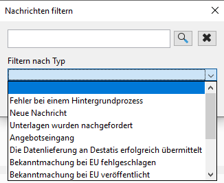 Selection dialog for message filter criteria. Selection dialog for message filter criteria.